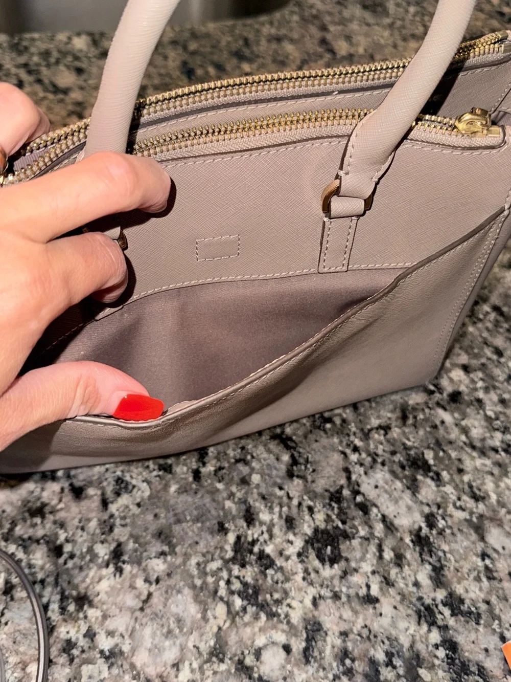Tory Burch Saffiano Leather Satchel in Light Gray Taupe